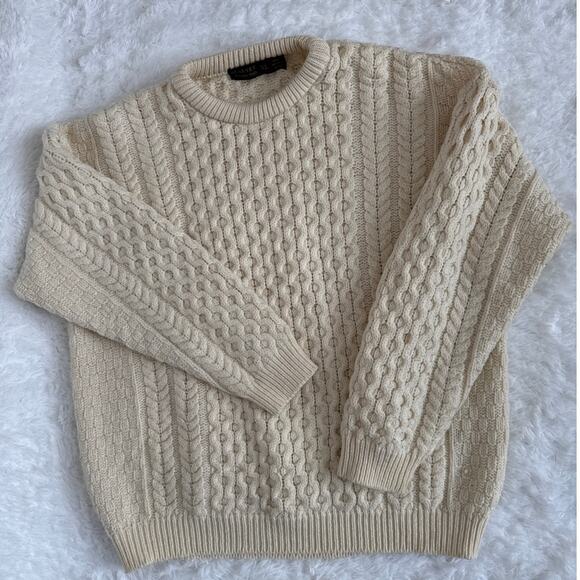 Blarney Woollen Mills Irish Aran Cable Knit Sweater 100% Merino Wool cream XL - Picture 15 of 16
